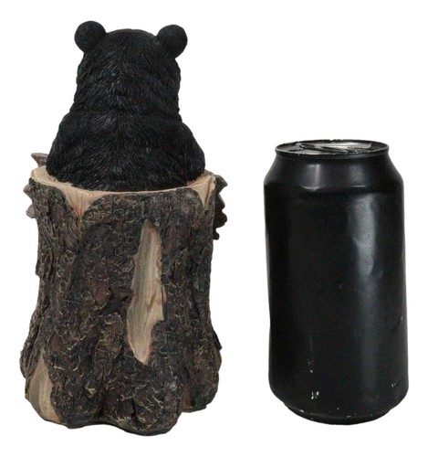 Skurriler Waldschwarzbär auf Baumstamm hält Willkommen Planke Schild Figur 7" hoch - Bild 8 von 10