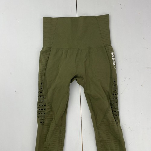 GYMSHARK Leggings Small Green Womens Plain Logo - Picture 3 of 13