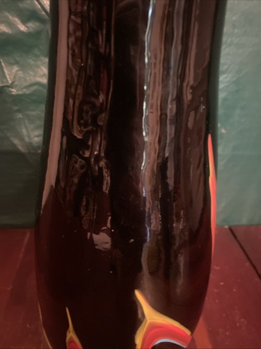 Azerbaijan Hand-Blown Art Glass Russian Large Vase Black Rainbow Flame Swirl - Picture 13 of 24