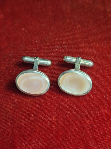 Schöne Manschettenknöpfe Sterlingsilber und rosa Perlmutt 925