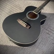 Full-Size Black Acoustic Guitar, Grand Auditorium Body with Cutaway, Spruce Top