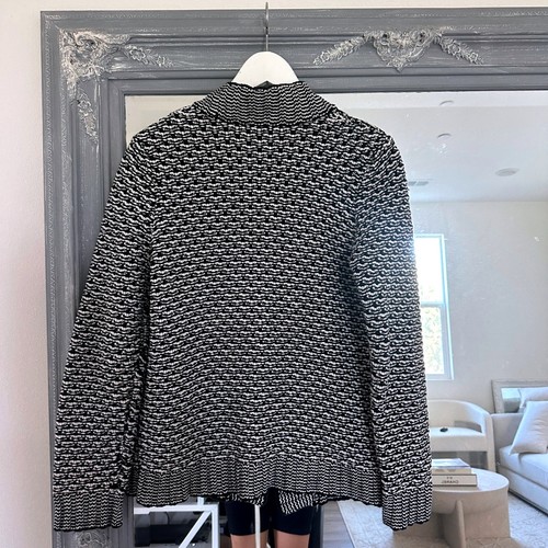 Talbots Wool Blend Textured Open Front Cardigan Sweater in Black White Medium - Picture 4 of 7