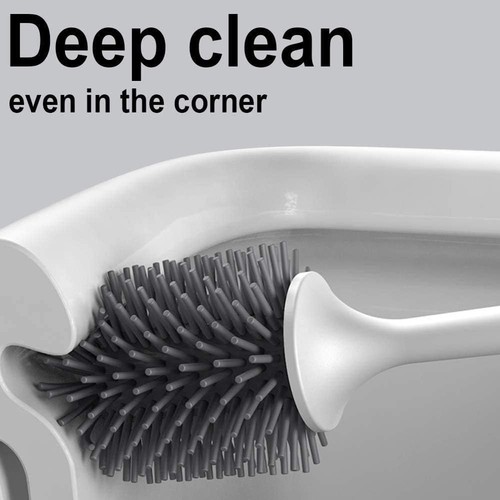 Toilet Brush and Holder Set, Silicone Bathroom Toilet Bowl Brush Set, No Scratch - Picture 2 of 6