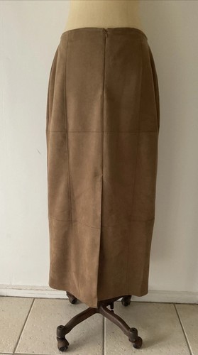 COTTON ON Size 14 Maxi Brown Faux Suede Panelled Sections Straight Skirt Lined - Picture 4 of 9