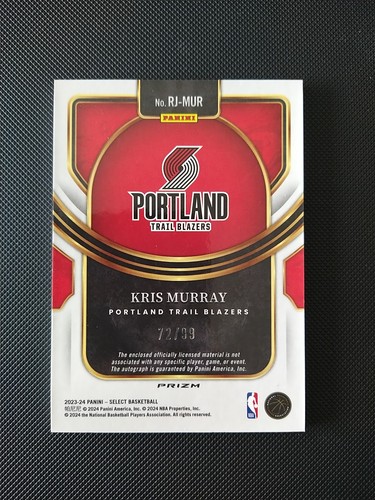 Parche Select Kris Murray Prizm púrpura 2023-24 3 colores radiocontrol automático/99 Trail Blazers - Imagen 2 de 2