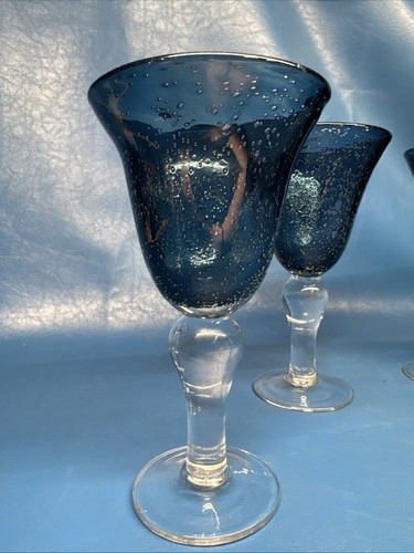 Juego de 4 copas de agua vintage Artland iris pizarra azul burbuja vidrio - Imagen 4 de 10