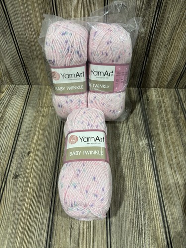 Lote de 3 hilos centelleantes para bebé YarnArt - 3,5 oz - rosa claro con manchas de color