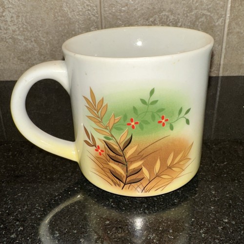 VTG White Unicorn Steed Coffee Mug Cup 70s Brown Green Foliage Mystical Fantasy - Picture 2 of 5