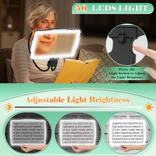 10X Large Hands Free Magnifying Glass for Reading with Light, Full Book Page ... - Afbeelding 4 van 7