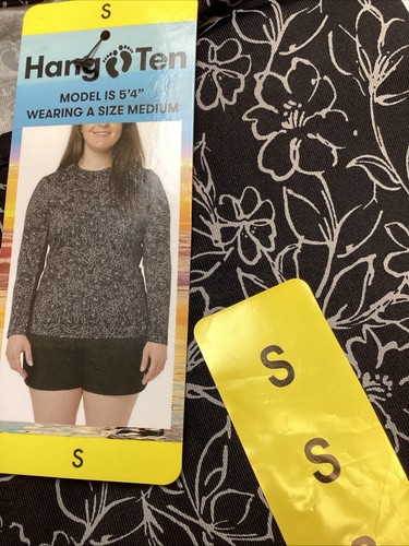 Women's Hang Ten Long Sleeve Quick Dry Sun Tee Zip Pocket, Black Floral, Small - Picture 3 of 6