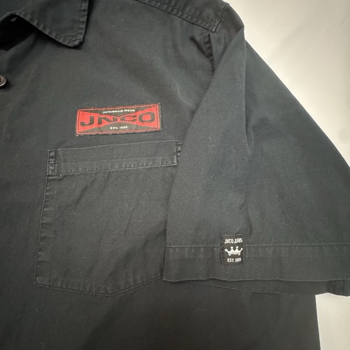 Vintage JNCO Jeans Shirt Mens Large Black Biker Mechanic Short Sleeve Skate Y2K - Picture 3 of 8
