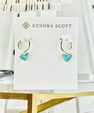 NEW Kendra Scott Ari Heart Huggie Gold Earrings in Turquoise