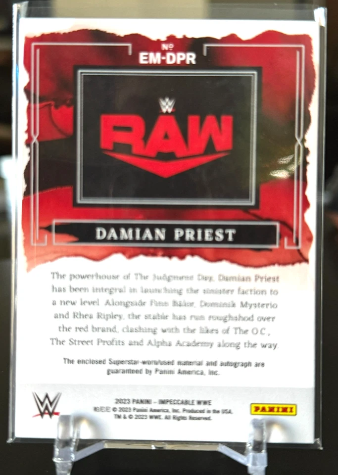2023 Panini Impeccable Damian Priest Patch Auto EM-DPR /75 - Image 2 of 2