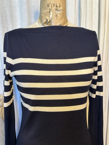 Ralph Lauren Womens Navy White Stripe Wool/rayon Knit Midi Dress Sz S Pre-owned - Picture 2 of 8