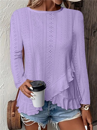Women's Ruffle Hem Pullover Tops Shirts Summer Long Sleeve Blouse Tee Size 6-18 - Picture 10 of 14