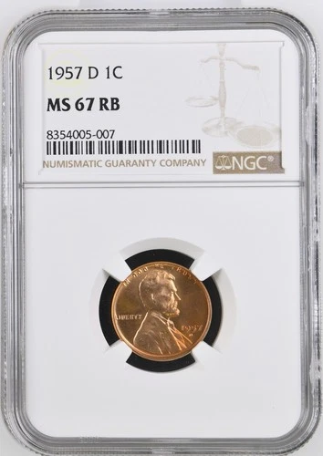 1957 D Lincoln Cent NGC MS-67 RB - A594