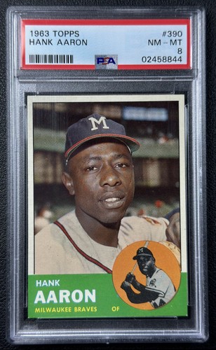 HANK AARON PSA 8 1963 TOPPS BASEBALL #390 VINTAGE BRAVES HOF CENTERED