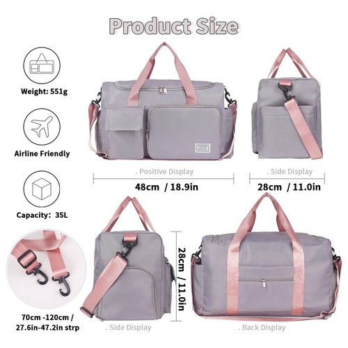 Women's Gym Duffle Bag with Shoes Compartment 37L Capacity Ideal for Travel G... - Picture 3 of 7