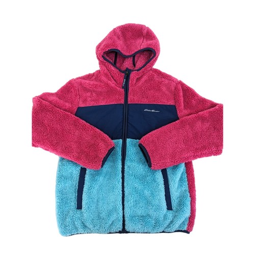 Eddie Bauer Kids Teen L 14/16 Pink Blue Sherpa Fleece Hoodie Jacket Sweater - Picture 7 of 9
