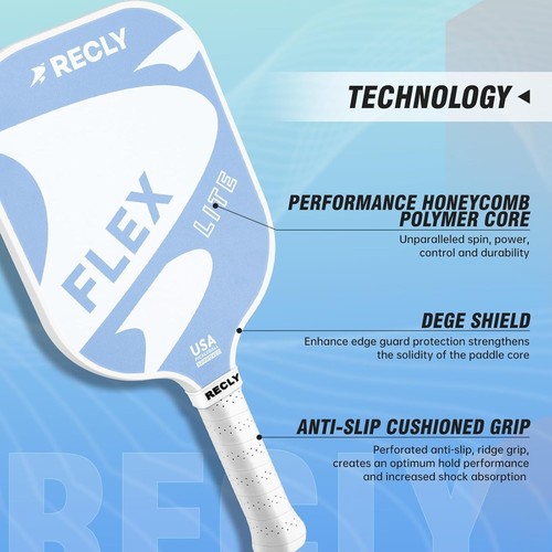 Recly Kohlefaser Pickleball Paddel 14 mm Sure-Grip länglicher Griff | blau - Bild 3 von 8