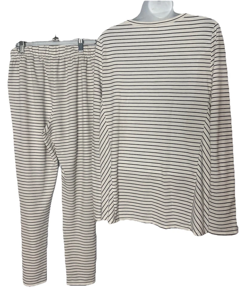 *JUEGO DE PIJAMA LIZ CLAIBORNE Blanco Azul Rayas Manga Larga**S**ROPA DE DORMIR Foto 4 de 4