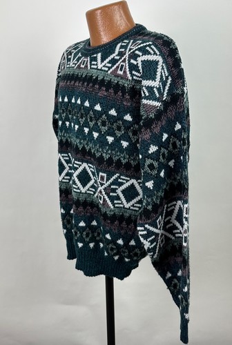 Vintage Fair Isle Sweater Mens XL Geometric Ski Sweater Dad Grandpa Acrylic Knit - Picture 5 of 13