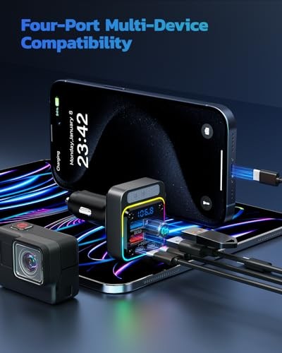 Adaptateur Voiture Bluetooth 5.3 54W avec 4 Ports de Charge [PD 36W & QC3.0 A-Noir - Photo 6 sur 6