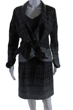 Anni Kuan Womens Sleeveless MId Calf Suit Dress Gray Black Size 4