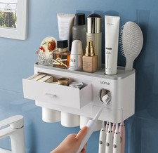 Toothbrush Holder Wall Mounted Automatic Toothpaste Dispenser Squeezer