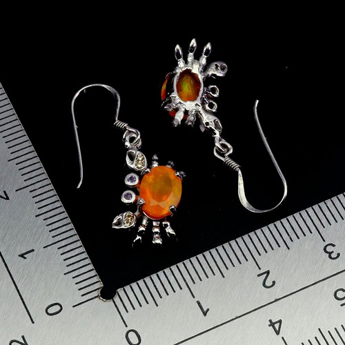 925 Sterling Silver Earrings Oval Orange Opal 8x6mm Sapphire Gemstone Jewelry - Picture 3 of 13