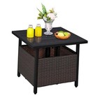Outdoor Patio Side Table with 1.5" Umbrella Hole, Pe Rattan Umbrella Stand,