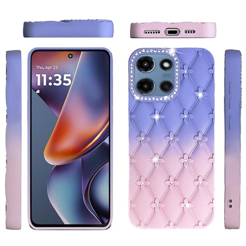 Floral Joy Diamond Crystal TPU Case for Motorola Moto G 2025 - Light Blue P - 第 3/4 張圖片