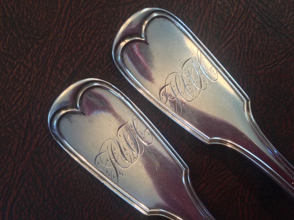 Pair Single-Struck R & W Wilson Coin Silver Dinner Forks, Philadelphia, c 1825 - Image 3 of 4