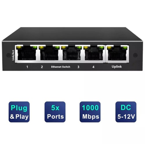 5-Port Gigabit Desktop Netzwerk Switch Ethernet RJ45 LAN Verteiler HUB schwarz - Bild 10 von 13