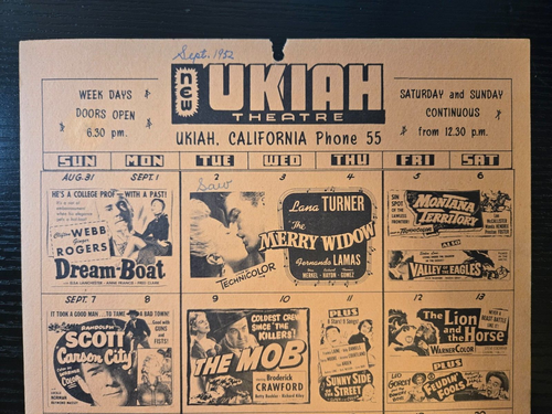 Theatre Monthly Mailer, septiembre de 1952, Ukiah aprox. Autocine/teatro de doble cara - Imagen 6 de 6