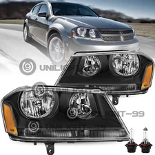 [W/Bulbs] Pair For 08-14 Dodge Avenger Black Amber OE-Style Headlight Assembly