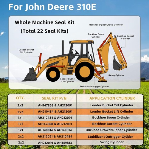 Kit Guarnizioni Riparazione Cilindro Idraulico per Terna John-Deere 310E Intera Macchina - Foto 8 di 9