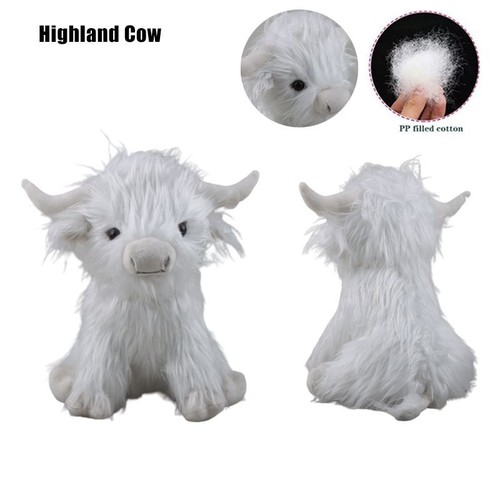 Juguete de peluche de vaca Highland escocesa de 9,4 pulgadas blanco simulación muñeca de pelo largo regalo para niños - Imagen 3 de 17
