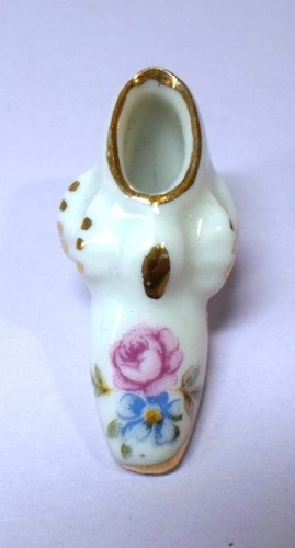 Vintage LIMOGES PORCELAIN MINIATURE FANCY SHOE Flowers & Gilt Pattern 1.5" L - Picture 6 of 9