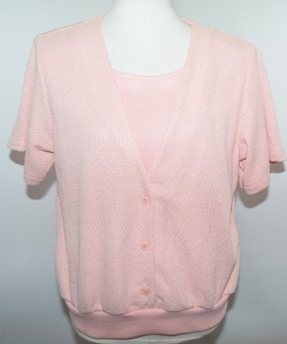 VTG Alfred Dunner Pink Inlaid Floral Layered Top Shirt Womens LP USA Made  - Picture 1 of 9
