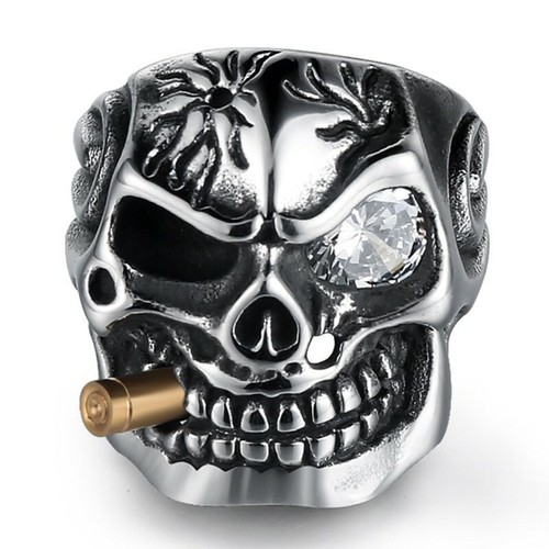 Queenqier Skull Ring 316L Stainless Steel Steam Ram Men Punk Rings Gothic Bands - Picture 31 of 41