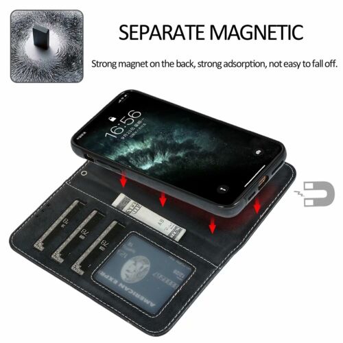 For iPhone 16 15 14 13 12 Case Pro MAX 8 Magnetic Leather Removable Wallet Cover - Picture 21 of 57
