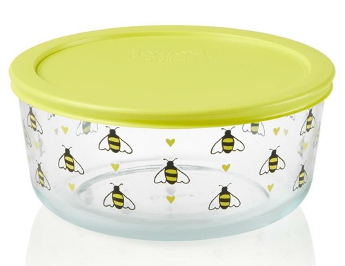 PYREX 7 Cup BEE HAPPY Storage Bowl Choose YELLOW or BLACK Hearts Spring Honeybee - Picture 2 of 8