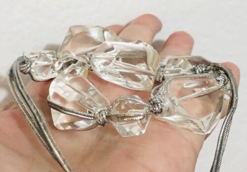 Natural Big Chunks Crystal Quartz Rock Clear Gemstones Silver String Necklace - Picture 7 of 9