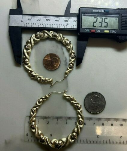 GOLd xo Hoop Earring round 10K heart love bamboo gift her sexy 60mm 2.35" Big - Picture 4 of 12
