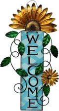 Metal Welcome Sign Hanging Flower Signs Wreath Decor - Rustic Yellow