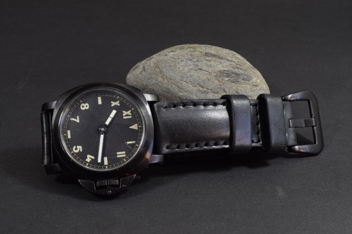 UHRENARMBAND 26 24 22 MM ECHT LEDER PADDED SCHWARZ I FÜR PANERAI ETC MA STRAP - Bild 4 von 12