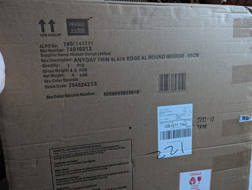 JOHN LEWIS ANYDAY THIN BLACK EDGE ROUNDED MIRROR 65CM - Picture 2 of 2