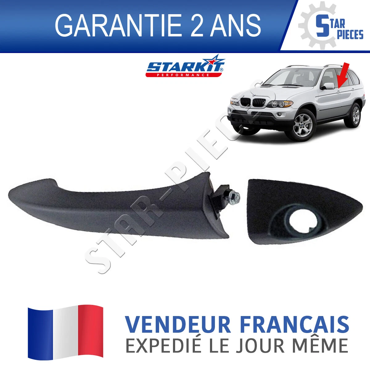 Poignée De Porte Extérieure Gauche Pour BMW X5 E53 2000-2006 – ABS Noir Brillant, Référence OEM 5118257737