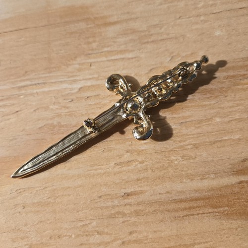 VTG Gold Toned Rhinestone Brooch Pin Sword - Bild 2 von 3